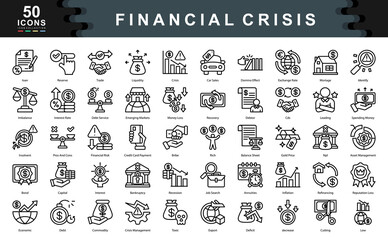 Financial Crisis icon collection set. Simple line vector illustration.