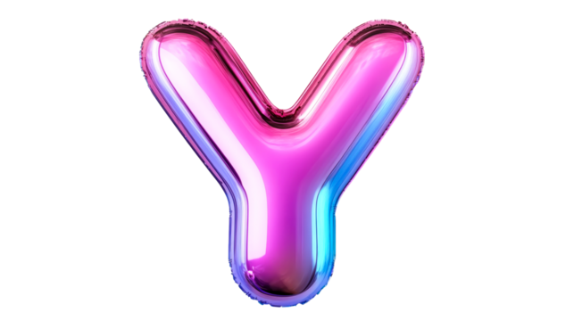 Letter Y shiny balloon, decorative element, pink blue gradient color, cut out transparent