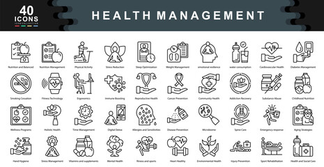 Health Management icon collection set. Simple line vector illustration.