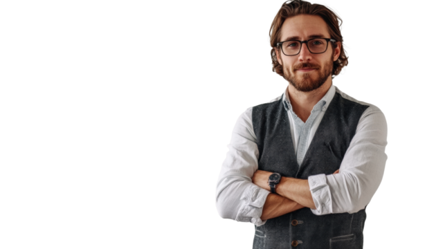 Creative landscape architect in vest and glasses urban environment professional portrait inspirational concept