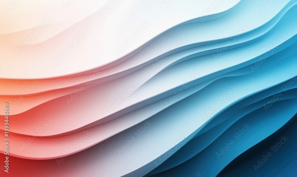 Poster elegant abstract background with layered paper-cut waves in a smooth red to blue gradient.