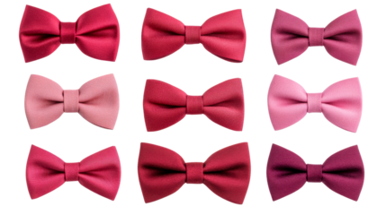 Assorted Crimson Bow Ties Arranged on Black, cut out transparent