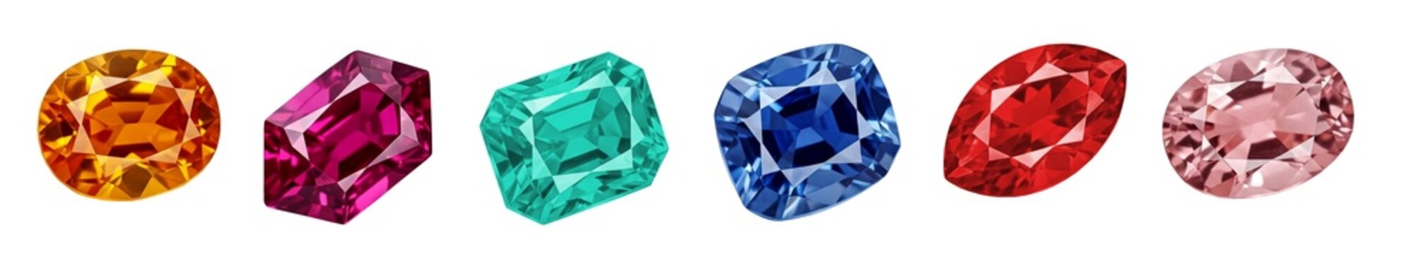 Collection gemstones, mineral rock crystal precious stones, cutout PNG. Spinels, Yellow, purple, blue,  red, pink, blue Zircon, stone. Mockup template for artwork design, collecting, lapidary, gem.