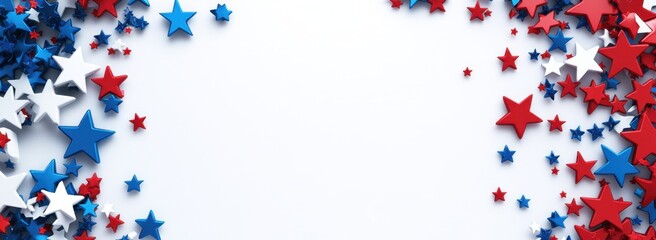 Red, white, and blue stars on the right side of an isolated background with space for text or design elements for a USA national holiday celebration Generative AI