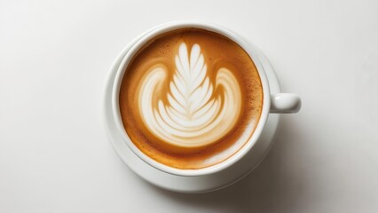 Beautiful latte art in a white cup set against a simple background