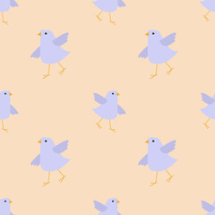 Vector. Seamless pattern with cute cartoon birds on light background. Animal kids print design in flat style. For textiles, clothing, bed linen, office supplies.