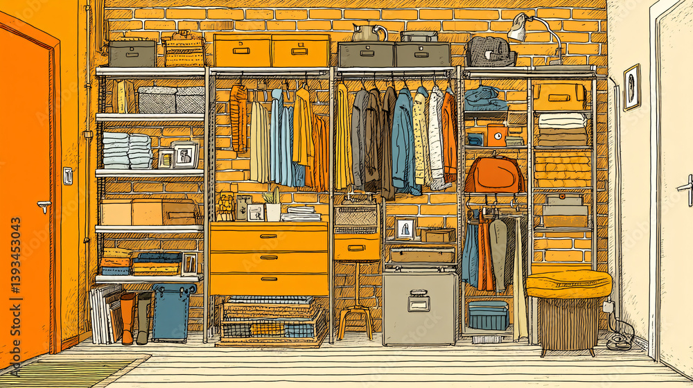 Poster creating organized closets using a color-coded system to help with household management.