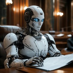 AI robot presiding over a governmental meeting