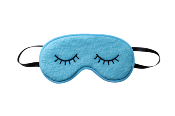 Blue sleep mask for sleeping, rest and relaxation on transparent background