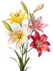 Fototapeta premium Colorful lily flowers bouquet isolated on transparent background