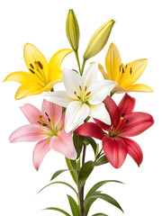 Naklejka premium Colorful lily flowers bouquet isolated on transparent background