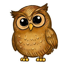 Adorable and Cute Cartoon Owl Character Featuring Big Wide Eyes and a Charming Appearance