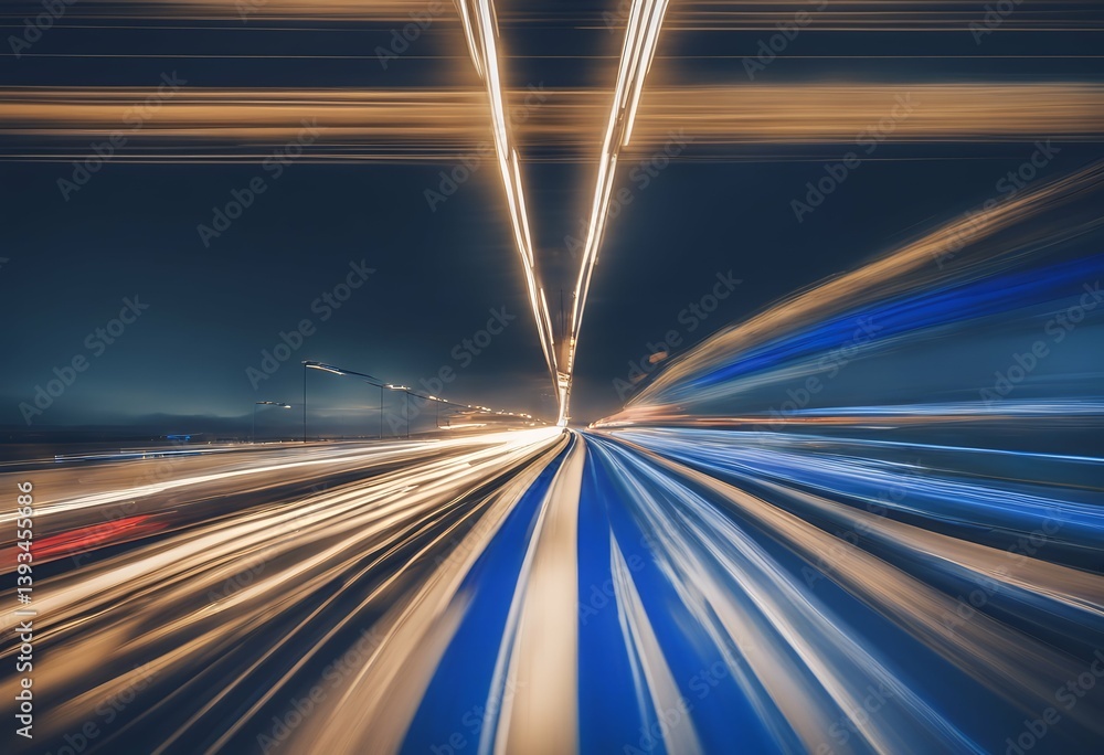 Poster motion highway blue road speed abstract space advertisement bright light dividing line arch design s