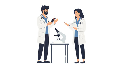 Fototapeta premium Microbiologists collaborating on research findings laboratory illustration scientific environment close-up knowledge sharing