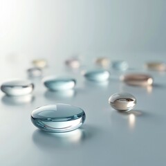 Clear contact lenses in different colors on white surface. Contact lenses, eye health, vision, ophthalmology, medical. Healthcare, vision correction, eye care, visual, optical, health, prescription,