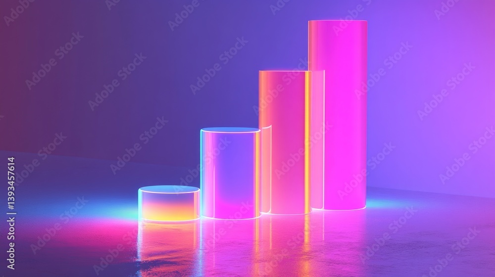 Poster a futuristic d bar graph with glowing edges and vibrant colors, set in a digital environment, repres