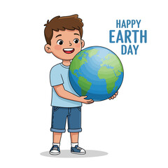 Fototapeta premium Earth Day Concept with Smiling Boy and Globe