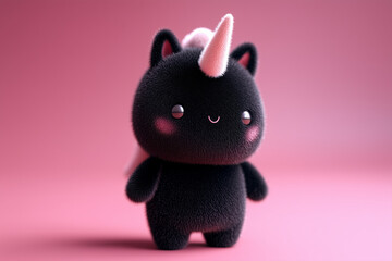 3D Animated Cartoon of a Cute Fuzzy Black Unicorn