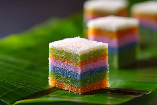 Colorful layered kuih lapis rice cake