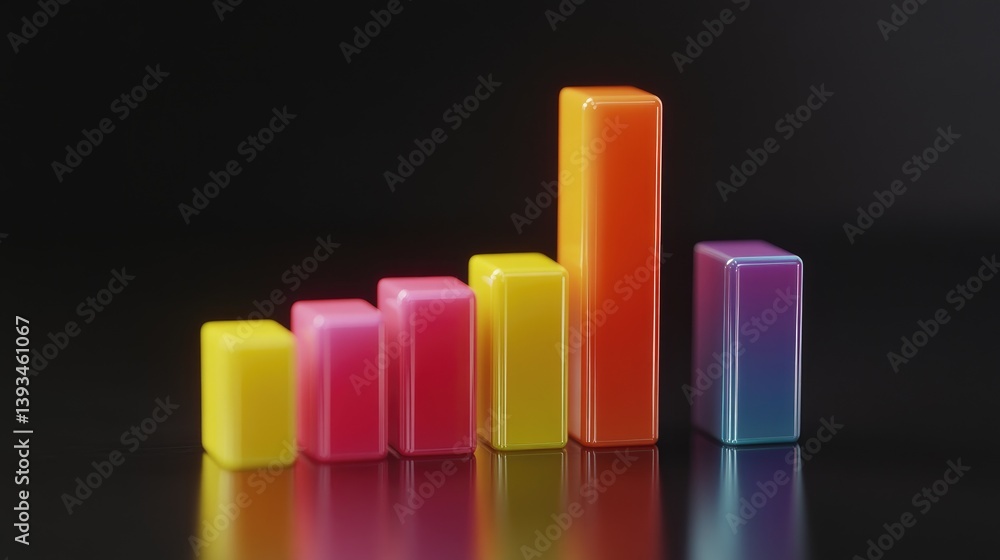 Poster a sleek d bar chart with high-tech design elements, illustrating key performance indicators in a cor