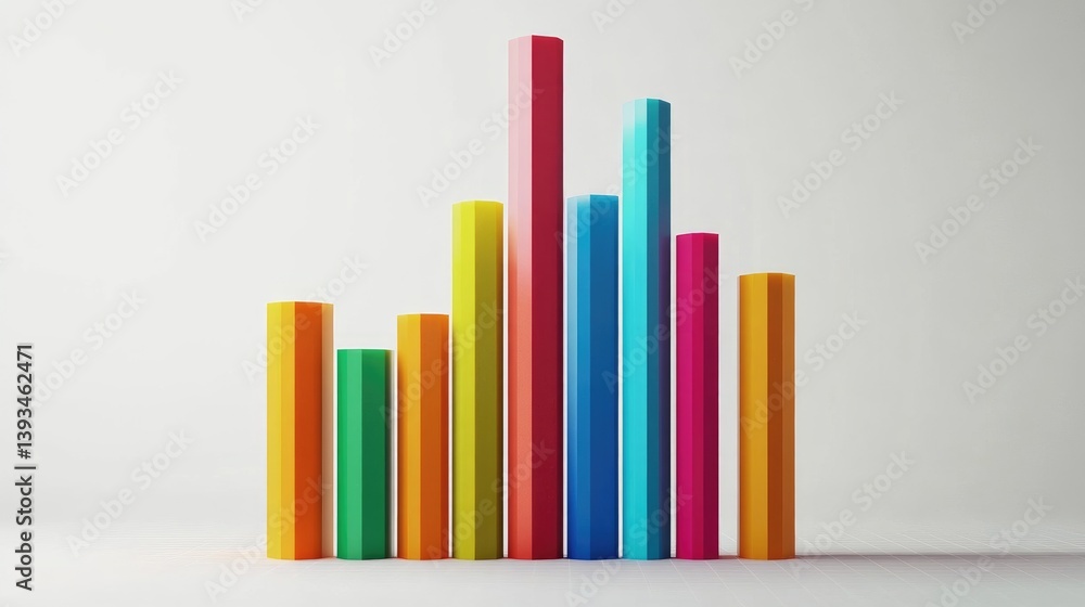 Poster a vibrant d bar chart with colorful bars rising from a grid, representing financial growth, set agai