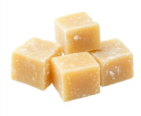 Parmesan Cheese Cubes Stack Isolated on White Background Macro Shot