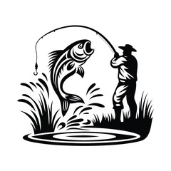 a angler catching a fish silhouette