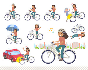 シティサイクルに乗った褐色肌女性のセット