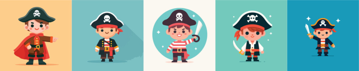 pirate cosplay little kid vector collection