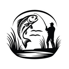 a angler catching a fish silhouette