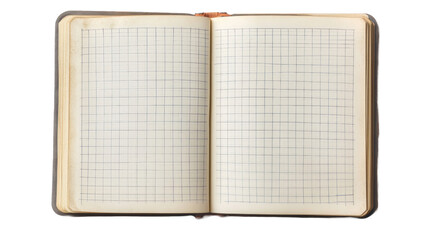 Top view of open notebook with grid pages creative workspace graphic design minimalist setting aesthetic concept