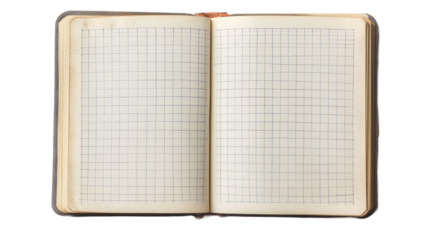 Top view of open notebook with grid pages creative workspace graphic design minimalist setting aesthetic concept