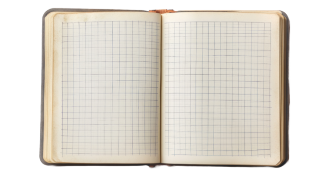 Top view of open notebook with grid pages creative workspace graphic design minimalist setting aesthetic concept