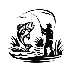 a angler catching a fish silhouette
