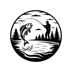 a angler catching a fish silhouette