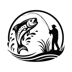 a angler catching a fish silhouette