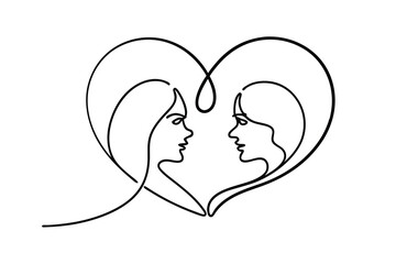 Elegant Line Art Two Women Facing, Profile, Minimalist, Black and White, Modern Art, Geometric Shape