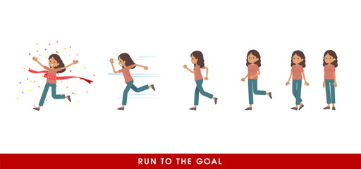 走り出す褐色肌女性のセット