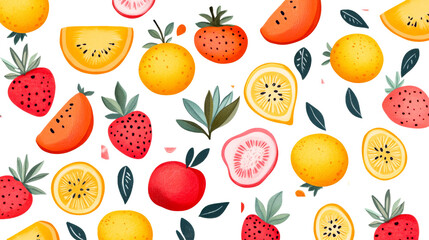 Fruit illustration, various fruits pattern, art, fresh, colorful, organic, cut out transparent