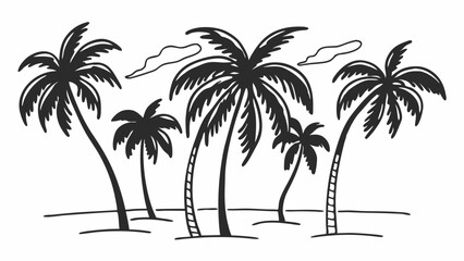 Tropical Palm Trees Beach Black and White Island Illustration