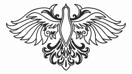 Obraz premium Ornate Phoenix Bird Black and White Line Art Vector Design with Decorative Stylized Wings Tattoo Illustration