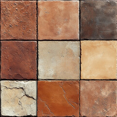 Different color terracotta tile surface closeup texture material 