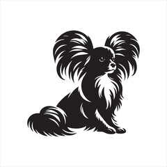 Papillon Dog Vector Silhouette, Elegant Small Canine Outline, Playful Pet Lover Clipart, Adorable Dog Art for Logos, Stickers, Apparel, Digital Prints, Crafts, and Posters.