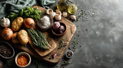 Flat lay of fresh ingredients with copy space 