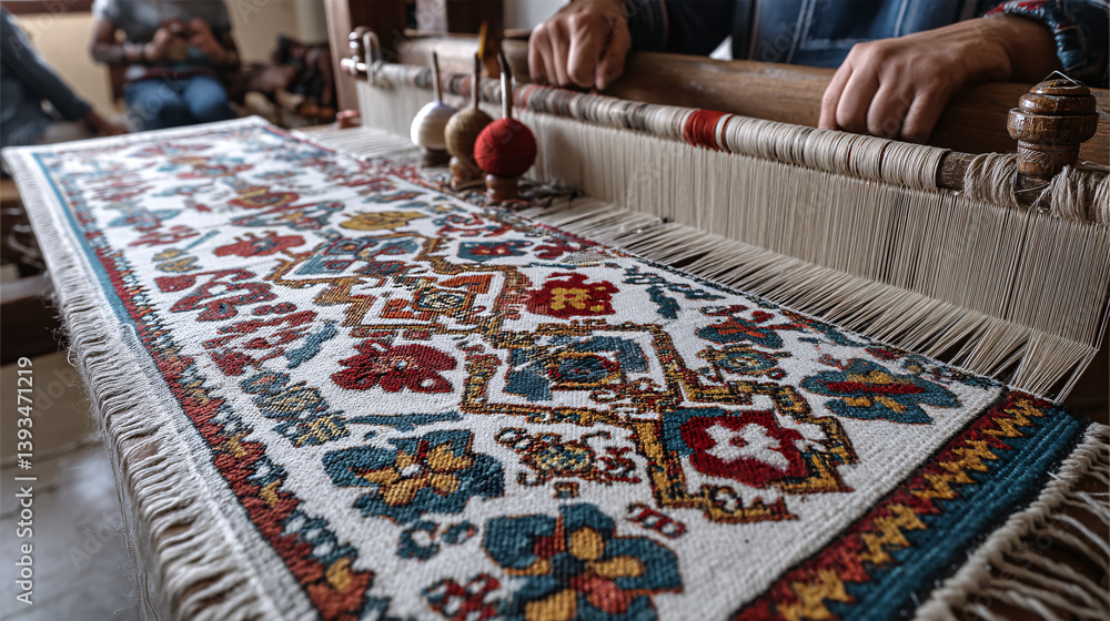 Poster handmade turkish carpets are woven using time-honored methods on a traditional loom, creating a text