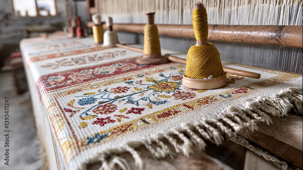 Poster handmade turkish carpets are woven using time-honored methods on a traditional loom, creating a text