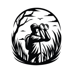 adventurer looking through binoculars silhouette