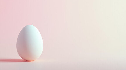 Fototapeta premium beautiful white egg stands alone against soft pastel background, symbolizing new beginnings