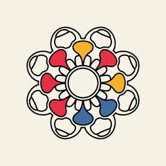 Stylized Black Bold Outline Mandala with Linear Details for Artistic and Spiritual Projects