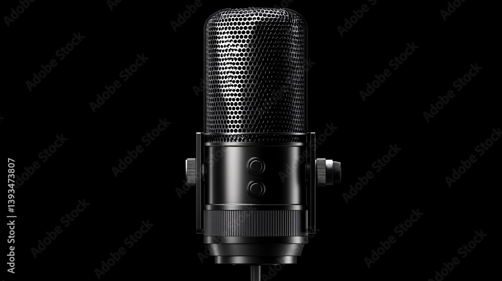 Poster high-quality microphone designed for studio use, employing noise cancellation and advanced audio tec